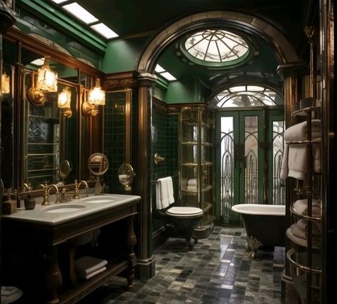 Steam Punk Bathroom, Rococo Bathroom, Small Mirror Wall Decor Ideas, Small Mirror Wall Decor, Mirror Wall Decor Ideas, Victorian Bathroom Accessories, Dark Academia House, Slytherin Room, Moody Eclectic