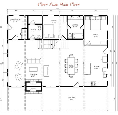 Pre-designed Barn Home Main Floor Plan Layout 24x50 House Plans Layout, House Plans Layout, Rv Port, Texas Houses, Pole Barn Plans, Quonset Homes, Home Layout, Plan Layout, Pole Barn House Plans