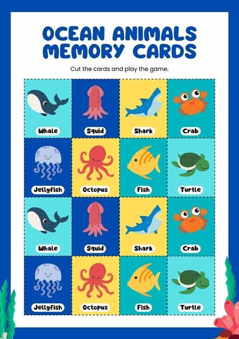 Ocean Animals For Kids, Animale Marine, Children Ministry, December Activities, Fun Educational Activities, Animal Flashcards, Childcare Activities, Water Animals, English Resources