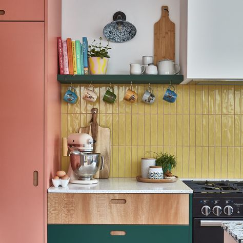 Love What You Do: Leila Touwen of Pluck | 91 Magazine Colourful Kitchen, Kitchen Tiles Design, Kitchen Transformation, Yellow Kitchen, Up House, Hus Inspiration, Kitchen Tile, Kitchen Inspo, Kitchen Diner