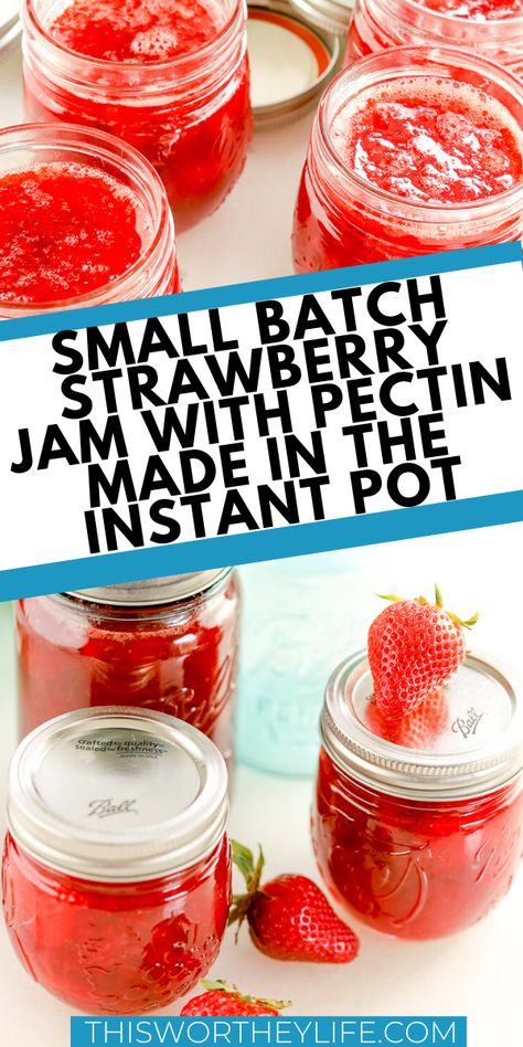 Strawberry Jam With Pectin, Small Batch Strawberry Jam, Jam With Pectin, Strawberry Jelly Recipes, Small Batch Jam, Pectin Recipes, Instant Pot Freezer, Strawberry Freezer Jam, Strawberry Jam Recipe