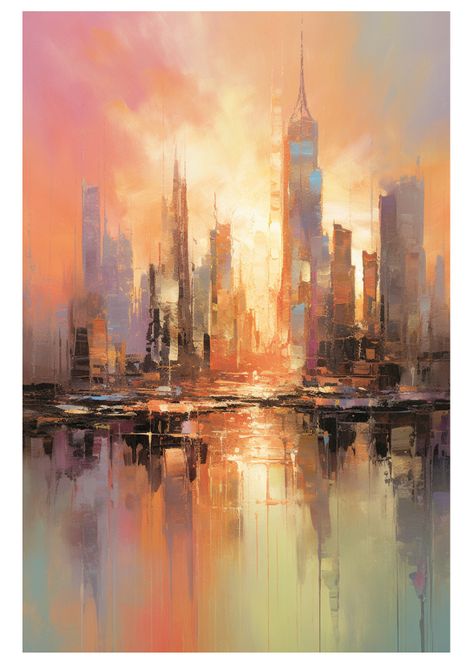 Prompt Mage - Payhip Abstract City Art, Abstract City Painting, Abstract Cityscape Painting, Artwork For Wall, City Artwork, Sailing Art, Skyline Painting, Water Drawing, Corporate Art