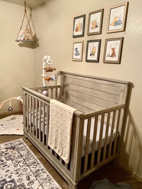 Weenie The Pooh Nursery, Old Disney Nursery, Baby Room Ideas Winnie The Pooh, Winnie The Pooh Nursery Neutral, Vintage Pooh Bear Nursery, Winnie The Pooh Baby Nursery Ideas, Pooh Bear Nursery Ideas, Classic Winnie The Pooh Nursery Ideas, Winnie The Pooh Boy Nursery