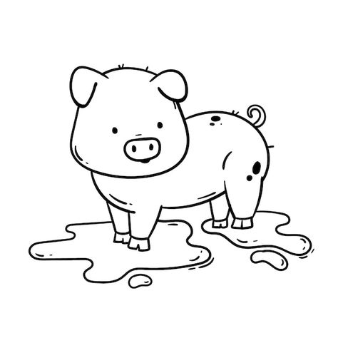 Premium Vector | Clean and simple line art for kids cute cow coloring page Pig Drawing Simple, Cute Pig Drawing, Pig Outline, Pig Coloring Pages, Cow Coloring Pages, Pig Drawing, Outline Illustration, Colouring Printables, Educational Activities For Kids