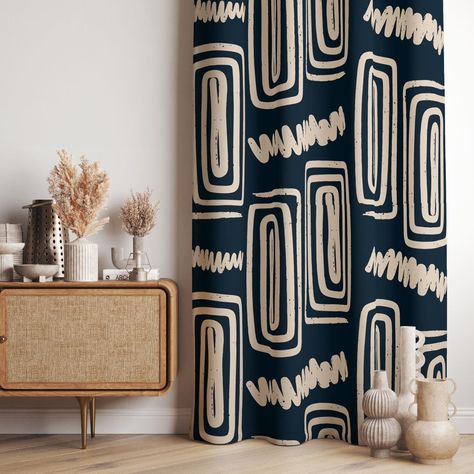 Curtain Patterns Living Room, Statement Curtains Living Room, Patterned Curtains Living Room, African Print Curtains, Afrocentric Bedroom, Drapes For Dining Room, Funky Curtains, Curtains Mid Century Modern, Boho Curtains Living Room