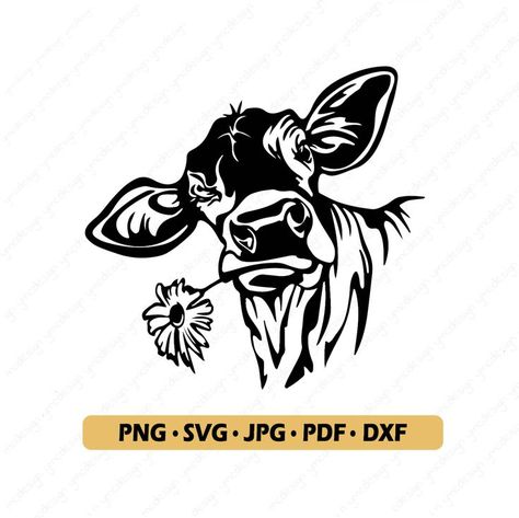 Cow Head Svg, Cow Sketch, Cow With Flowers, Florist Ideas, Daisy Drawing, Coaster Ideas, Cow Illustration, Cow Svg, Cow Clipart