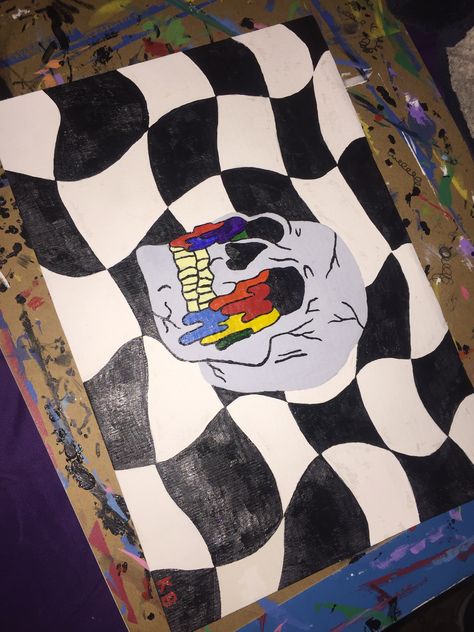 trippy skull painting Trippy Skull Painting, Trippy Skull, Trippy Drawings, Trippy Painting, Hippie Painting, Simple Canvas Paintings, Cute Canvas Paintings, Easy Canvas Art, Canvas Drawings