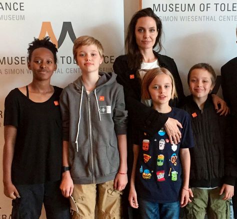 Angelina Jolie & her kids Angelina Jolie Family, Shiloh Jolie Pitt, Museum Of Tolerance, Shiloh Jolie-pitt, Shiloh Jolie, Princess Letizia, African Print Maxi Skirt