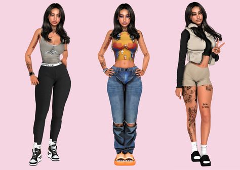 🖤 ASPEN LOOKBOOK 🖤 Sims 4 Cc Women Graphic Tee, Sims 4 Stacked Pants, Realistic Sims, Sims Finds, Sims 4 Piercings, Sims 4 Tsr, Sims 4 Traits, Sims 4 Black Hair, Sims 4 Cas Mods