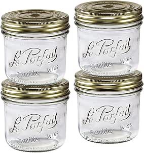 Le Parfait Familia Wiss Terrine Wide Mouth French Glass Jar w/Airtight 2-Piece System Gold Lids | Ideal for Canning, Food Storage, Meal Prep, Cake Jar & DIY Crafts | 16oz Pint (Pack of 4) 500ml Jar Diy Crafts, Canning Storage, Kerr Jars, Canning Process, Sourdough Bread Starter, Bread Starter, French Glass, Glass Packaging, Diy Jar Crafts