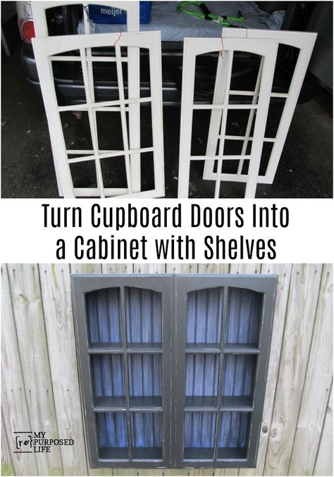 Repurposed cupboard doors turned into a unique cabinet that can be hung on the wall or set on the floor. Step by step directions with lots of tips. Think outside the box to make your next great project! #MyRepurposedLife #Repurposed #cupboard #doors #shelf Unique Cabinet, Small Cupboard, Doors Repurposed, Unique Cabinets, Old Fences, Make A Table, Cabinet Making, Cupboard Doors, Old Doors