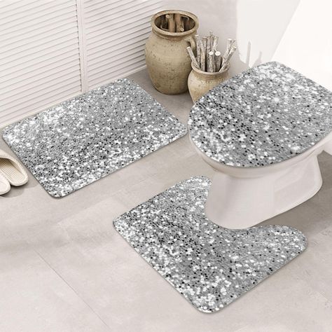 PRICES MAY VARY. Non-Slip Bathroom Rugs：3pcs/Set Bathroom Non-Slip Bath Mat + Lid Toilet Cover + Contour Rug.Friendly Design For After Taking Shower Old, Child, Pet,Bath Rug Won’t Slip Or Slide To Keep You More Safe And Cozy. Machine Washable And Drying：Our Bath Mat Can Be Machine Washed And Dried,Bathroom Mats Will Not Shed Hair Or Color After Multiple Machine Washes. The Material Will Not Shrink Or Turn Rough After The Wash. Strong Absorption：Size: Bath Mat: 50cm X 80cm/19" X 31"; Contour Mat: Black White And Silver Bathroom, Tub Shower Bathroom, Silver Shower Curtain, Silver Bathroom, Toilet Lid Cover, Shower Bathroom, Tub Shower, Toilet Covers, Bath Mat Sets