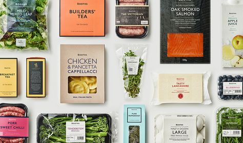 Booths Supermarket Packaging Gets a Simple Yet Effect Redesign — The Dieline - Branding & Packaging Design Supermarket Packaging, Builders Tea, Salad Packaging, Dieline Packaging, Vegetable Packaging, Food Boxes, Packaging Food, Chocolate Design, Eco Packaging