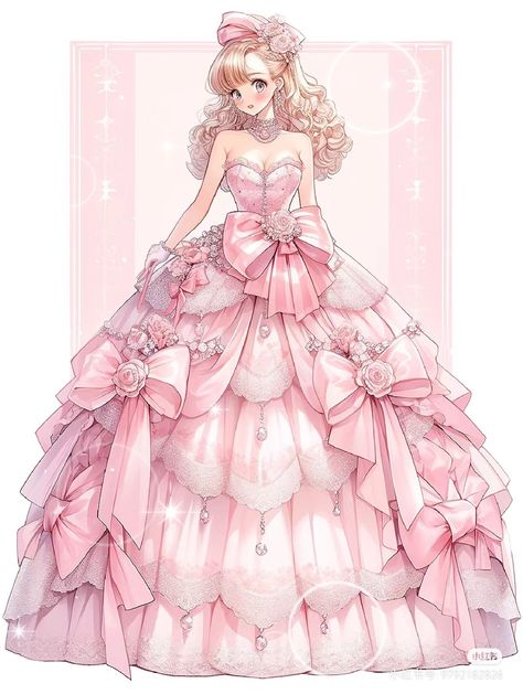 Pink Fantasy Gown, Cute Pastel Outfits, Vestidos Anime, Luxurious Dresses, Puffy Dresses, Dress Design Drawing, Fairy Dresses, Fairy Clothes, Fashion Drawing Dresses