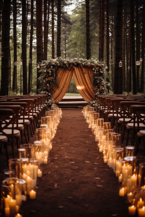 Magical Forest Wedding, Enchanted Forest Wedding Theme, Forest Wedding Ceremony, Fall Wedding Arches, Twilight Wedding, Forest Theme Wedding, Enchanted Forest Wedding, Dream Wedding Decorations, Outdoor Fall Wedding