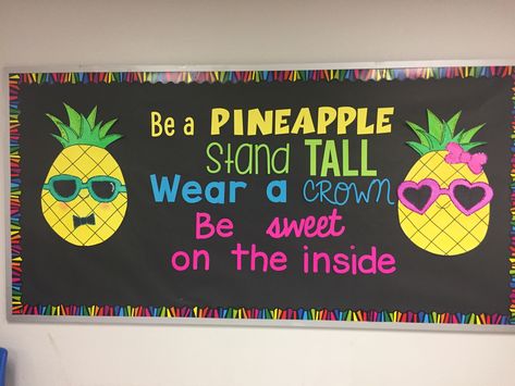 Pineapple Bulletin Board Cafeteria Bulletin Boards, Elementary Bulletin Boards, Work Bulletin Boards, Summer Bulletin Boards, Pineapple Theme, Bored Teachers, Preschool Bulletin, Library Bulletin Boards, Preschool Bulletin Boards