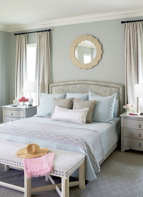 Popular Bedroom Paint Colors Gray Wisp, Beach Style Bedroom, Carpet Pattern, Popular Paint Colors, House Of Turquoise, Gray Walls, Cheap Carpet, Perfect Paint Color, Bedroom Wall Colors