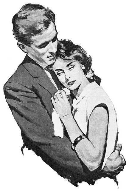 Illustration by Gerry Fancett for the story Cattle Man. by totallymystified, via Flickr 50s Drawings, 50s Art, In His Arms, Vintage Couples, Romance Art, Pose References, Vintage Romance, Couple Illustration, Vintage Drawing