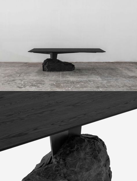 Alquimia Collection By Ewe Studio Exhibits Beauty Of Volcanic Rock includes.   #Humotable #table #coffeetable #furniture Rock Table, Volcanic Rock, Coffee Corner, Beach Bar, Rock Metal, Live Edge Table, Stone Age, Innovative Fashion, Beach Bars