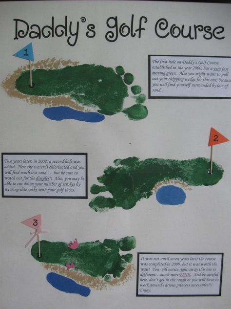 I am so humbled and thankful for God's grace and His words through Paul in Philippians 1:6 "For I am confident of this very thing, that He who began a good work in you will perfect it until the day of Christ Jesus." NASB What an amazing promise!! We don't have to be finished or perfect...God is still working on us!! I started this blog just to share thoughts and all the beautiful messes in my life! :) Golf Footprint, Golf Cards, Footprint Crafts, Diy Father's Day Gifts, Footprint Art, Handprint Crafts, Dad Birthday Card, Father's Day Diy, Dad Day