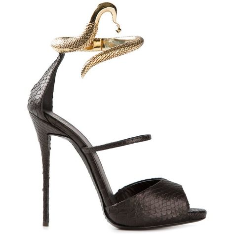 Giuseppe Zanotti Design Snake Embellished Sandals ($1,397) ❤ liked on Polyvore featuring shoes, sandals, black, embellished sandals, high heels stilettos, giuseppe zanotti sandals, black strap sandals and black leather shoes Gold High Heel Sandals, Black High Heel Sandals, Pretty Heels, Snake Heels, Very High Heels, Fly Shoes, Giuseppe Zanotti Heels, Embellished Sandals, Black Leather Shoes