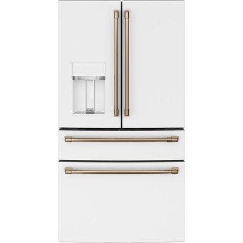 Cafe 27.8 cu. ft. Smart 4-Door French Door Refrigerator in Matte White, Fingerprint Resistant and ENERGY STAR CVE28DP4NW2 - The Home Depot Cafe Appliances, 4 Door Refrigerator, White Refrigerator, Dispenser Design, Refrigerator Drawers, Bottom Freezer, Brushed Bronze, French Door, Custom Door