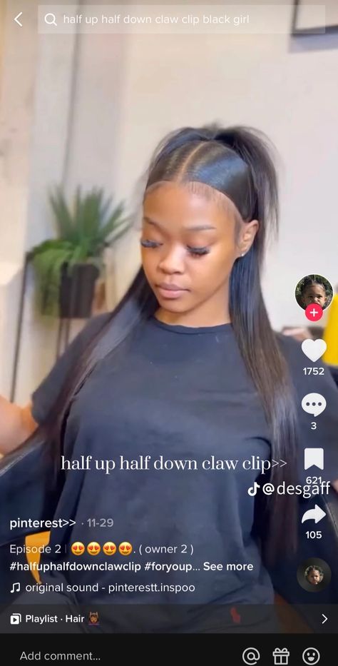 Claw Clip Straight Wig, Claw Clip Hairstyles With Weave, Half Up Half Down Straight Hair Black, Straight Claw Clip Hairstyles, Half Up Half Down Claw Clip Quick Weave, Claw Clip Hairstyles Quick Weave, Straight Hair Claw Clip Hairstyles, Half Up Half Down Quick Weave Straight, Claw Clip Hairstyles Half Up Half Down