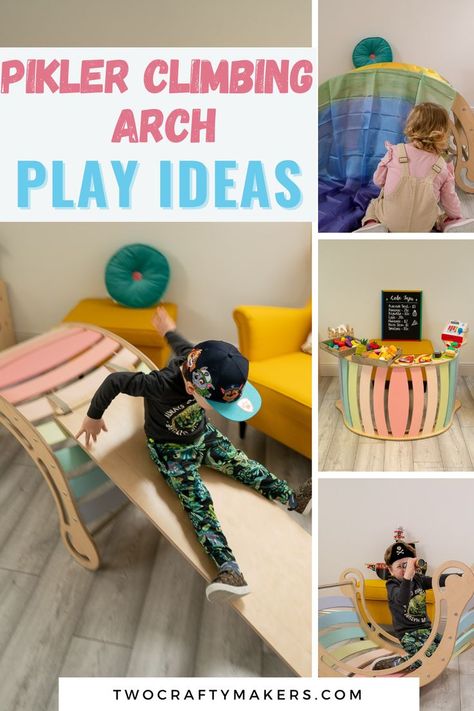 Do you have a Pickler Climbing Acrh in your playroom? Here are some awesome Pikler Climbing Arch Play Ideas to help you make the most of it! Triangles Activities, Diy Montessori Toys, Climbing Arch, Pikler Triangle, Toddler Playroom, Diy Baby Gifts, Play Ideas, Montessori Toys, Baby Hacks