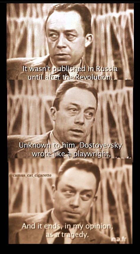 ◇°TV interview with Albert Camus about his theatre adaptation of Dostoevsky's Novel "Бесы | Demons".°◇ Demons Dostoevsky, Albert Camus Aesthetic, Dostoevsky Aesthetic, Dostoevsky Quotes, Albert Camus Quotes, Philosophy Memes, Literature Humor, Book Smart, Tv Interview