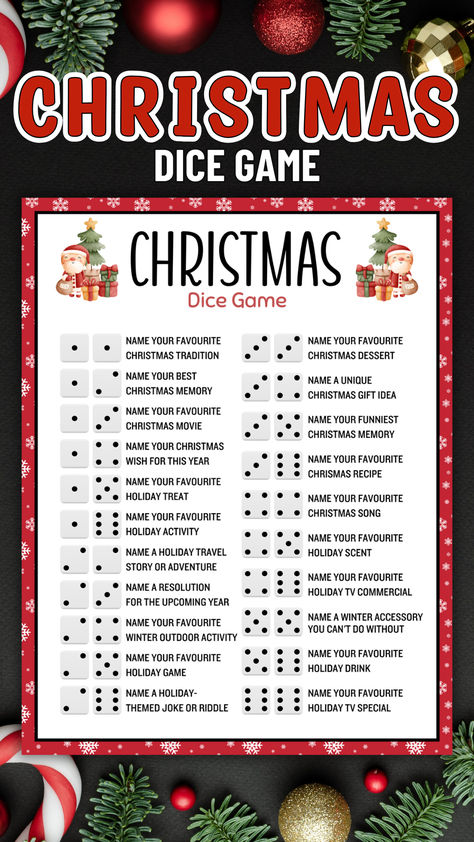 Embrace the festive spirit of Christmas with our Christmas Cheer Dice Game! 🎄🎲 Designed for holiday gatherings, family celebrations, or casual meet-ups, this game brings joy and laughter to the season. Christmas Categories Game, Christmas Dice Game, Party Games Family, Games Christmas Party, Funny Christmas Movies, Christmas Board Games, Xmas Games, Games Christmas, Games Family