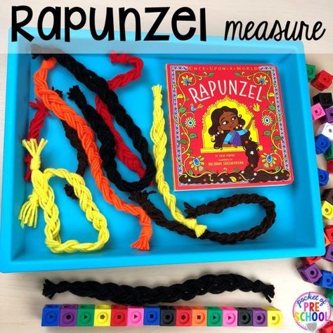 Rapunzel measure (non-standard measurement)! Favorite Fairy Tales activities for every center plus a shape crown freebie all designed for preschool, pre-k, and kindergarten #fairytalestheme #preschool #prek #kindergarten Fairy Tales Activities, Fairy Tale Math, Fairy Tales Preschool Activities, Fairy Tale Stem, Fairy Tales Preschool, Pocket Of Preschool, Fairy Tale Activities, Fairy Tales Unit, Fairy Tale Crafts