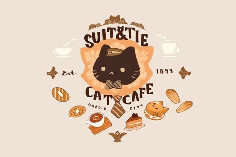 Cat Cafe Cover, an art print by Nadia Kim Cafe Logo Design, Cute Food Drawings, Cute Food Art, Cat Clipart, Cat Cafe, Cute Kawaii Drawings, Kawaii Doodles, Art Prompts, Food Drawing