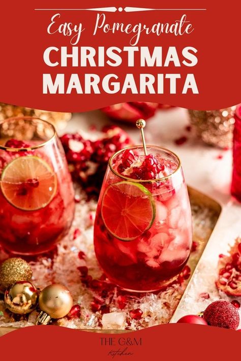 This festive and bright red Christmas Margarita is the perfect way to celebrate the season and make the most of in-season pomegranates!T he combination of pomegranate and tequila creates a merry and tangy taste that will awaken your taste buds. Tequila Pomegranate Cocktails, Christmas Pomegranate Margarita, Holiday Cocktails Tequila, Pomegranate Tequila, Pomegranate Christmas, Holiday Margaritas, Christmas Margarita, Cider Mimosas, Pomegranate Cocktails