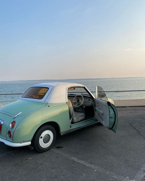 Green Vintage Car Aesthetic, Manifest Baby, Figaro Car, Retro Vehicles, Nissan Figaro, Carros Vintage, Old Vintage Cars, Instagram Cool, Cool Car