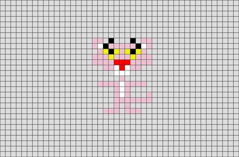 The Pink Panther is a series of comedy films featuring an inept French police detective, Inspector Jacques Clouseau. Easy Perler Bead Patterns, Pearl Beads Pattern, Diy Perler Bead Crafts, Hama Bead, Pixel Art Grid, Diy Perler Beads, Mini Cross Stitch, Iron Beads, Pixel Pattern