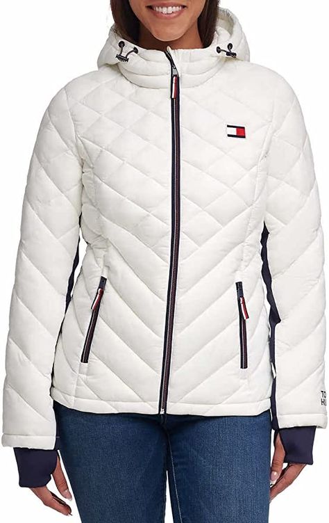 White Puffer, Tommy Hilfiger Logo, Quilted Puffer Jacket, Tommy Hilfiger Jackets, Packable Jacket, Winter Jackets Women, Tommy Hilfiger Women, Winter Is Coming, Puffer Coat