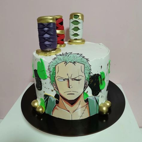 One Piece Torte, Zoro One Piece Cake, One Piece Cupcake, One Piece Birthday Cake, One Piece Anime Cake, Cake One Piece, One Piece Cake, One Piece Birthdays, Anime Cake