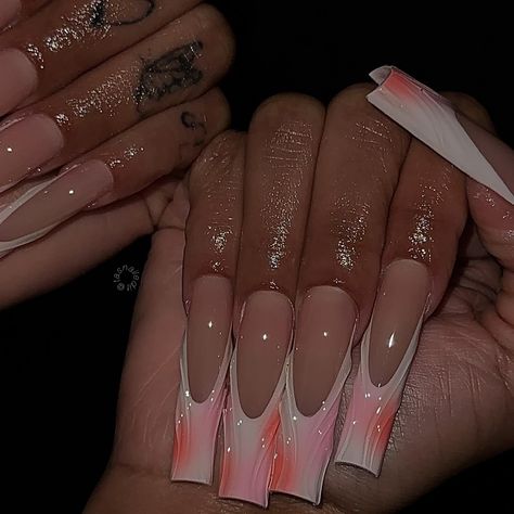 Leo Birthday Nails, Long French Tip, Long French Tip Nails, Aura Nails, Clear Acrylic Nails, August Nails, Ombre Acrylic Nails, Nail Room, Pink Aura