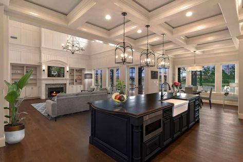 50 Kitchens with Coffered Ceilings (Photos) Coffered Ceiling Kitchen, Coffered Ceiling Design, Website Pictures, Main Kitchen, Kitchen Ikea, Kitchen Design Pictures, Custom Kitchens Design, Charming Kitchen, Kitchen Ceiling