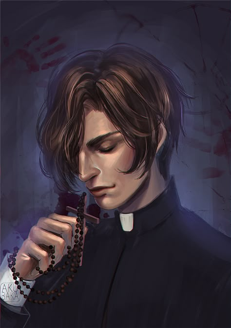 Priest by AkubakaArts.deviantart.com on @DeviantArt Priest Oc Drawing, Priest Fanart Male, Evil Priest Art, Fantasy Priest Art, Priest Oc Art, Gothic Priest, Priest Fanart, Anime Priest, Fantasy Priest