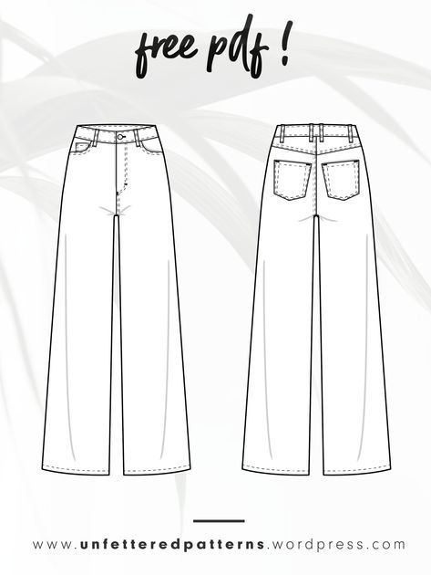 Wide-leg high waist jeans – Free sewing pattern download PDF #UP1001 – Unfettered Patterns High Waisted Jeans Pattern, Sewing Clothes Patterns Free, Free Pants Sewing Pattern, How To Sew Jeans, Unfettered Patterns, Diy Wide Leg Pants, Clothes Sewing Ideas, Jeans Sewing Pattern, Trousers Sewing Pattern