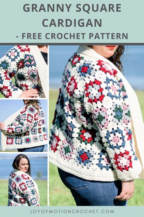 The Granny Square Cardigan is a size inclusive jacket crochet pattern, with sizes from XS to 5XL. You can make this granny square sweater using the traditional granny square. The pattern includes the granny square cardigan layout, in both photos & schematic. Pick your favorite colors & start making this beautiful piece! Verigated Granny Squares, Patchwork Crochet Cardigan Layout, Free Granny Square Cardigan Pattern, Granny Square Crochet Sweater Pattern, Cardigan Layout, Crochet Granny Square Sweater Pattern, Granny Square Sweater Pattern Free, Granny Square Cardigan Pattern Free, Crochet Sweater Granny Square