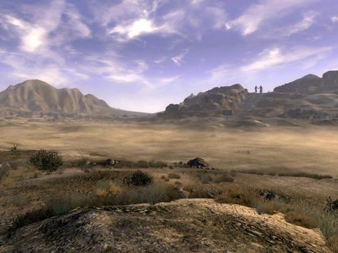 The Mojave Wasteland from Fallout: New Vegas gives a feel of desolation and loneliness to the player. Though our environment differs massively from this, it is the type of feeling we want to give players. Wasteland Desert, Wasteland Environment, Fallout Wasteland Art, Fallout Landscape Art, Desolate Wasteland, Mojave Wasteland, Desert Wasteland, Fallout Rpg, Mojave Desert