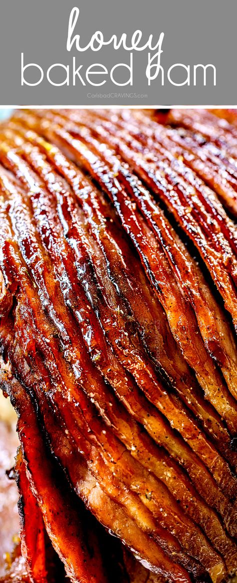 The BEST Honey Baked Ham is SO EASY to make at home! It’s unbelievably juicy, bursting with flavor and an intoxicating caramelized sugar coating! (step by step photos, tips and tricks!) #ham #hamrecipes #honey #recipes #recipeoftheday #recipeseasy #recipesfordinner #holidayrecipes #easter #easterrecipes #christmasfood #thanksgivingrecipes Best Ham Glaze, Easy Ham Glaze, Honey Baked Ham Recipe, Ham Recipes Baked, Ham Glaze Recipe, Honey Glazed Ham, Honey Baked, Easy Ham, Carlsbad Cravings