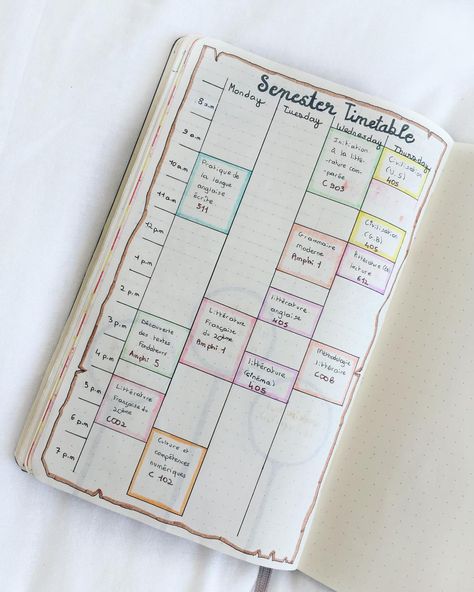 Bujo Timetable, University Timetable, Timetable Ideas, Care Organization, Study Planner, I School, Study Tips, Journal Ideas, Bullet Journal