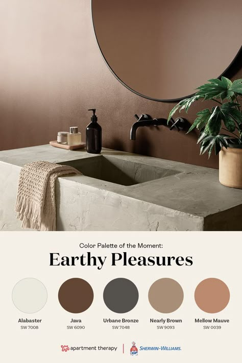 Earthy Bathroom Ideas Natural Rustic, Earthy Home Palette, Earthy Color Palette Bathroom, Rustic Earthy Bathroom, Earthy Paint Palette, Earth Bathroom Ideas, Earthy Interior Design Colour Palettes, Earthy Tone Bathroom, Earthy Color Palette Bedrooms