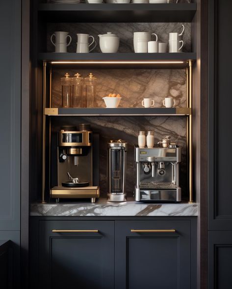 2024 Kitchen Trends, Corner Coffee Bar, Built In Coffee Bar, Coffee Station Kitchen, Coffee Bar Station, Appliance Cabinet, Coffee Bar Design, Kabinet Dapur, Coffee Bars In Kitchen