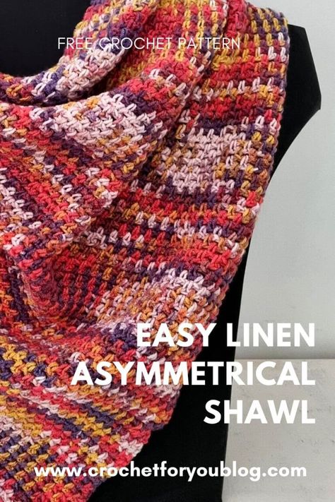 Crochet Linen Stitch, Linen Stitch Crochet, Asymmetrical Shawl, Crocheted Shawls, Self Striping Yarn, Poncho Patterns, American Crochet, Crocheted Shawl, Granny Square Crochet Patterns Free