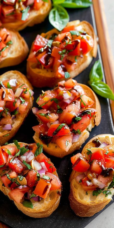 Balsamic Bruschetta [20 Minutes] – Chasety Best Bruschetta Recipe, Bruchetta Appetizers, Bruschetta Bites, Balsamic Bruschetta, Christmas Nibbles, Rustic Italian Bread, Italian Appetizer, Bruschetta Toppings, Easy Starters