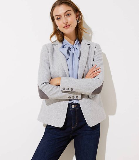 Tall Clothing for Women: Pants, Jeans & Dresses | LOFT Grey Blazer Outfit Casual, Blazer Outfit Casual, Grey Blazer Outfit, Trendy Petite Clothing, Modern Blazer, Womens Blazer Coat, Herringbone Knit, Elbow Patch Blazer, Blazer Outfits Casual